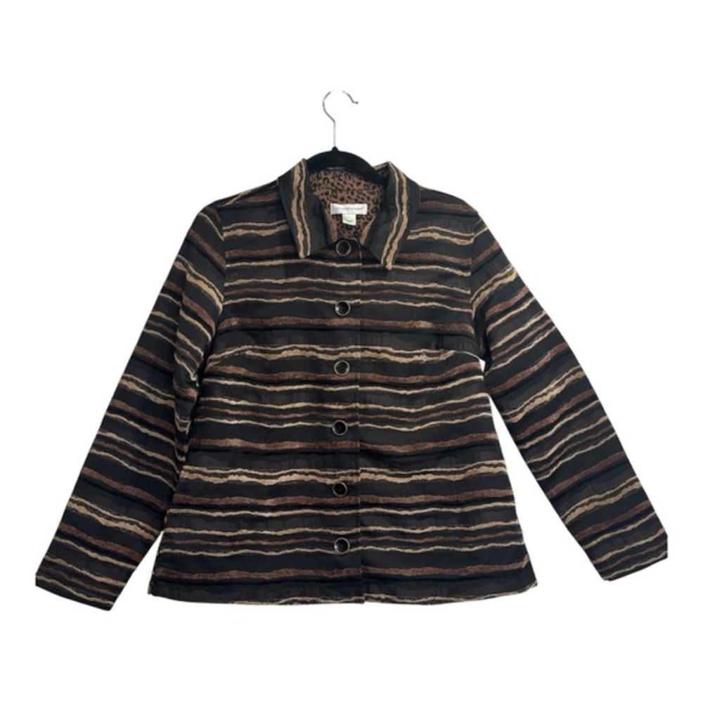 Christopher & Banks Striped Button Front Jacket M Rayon Blend Fall Layering Top